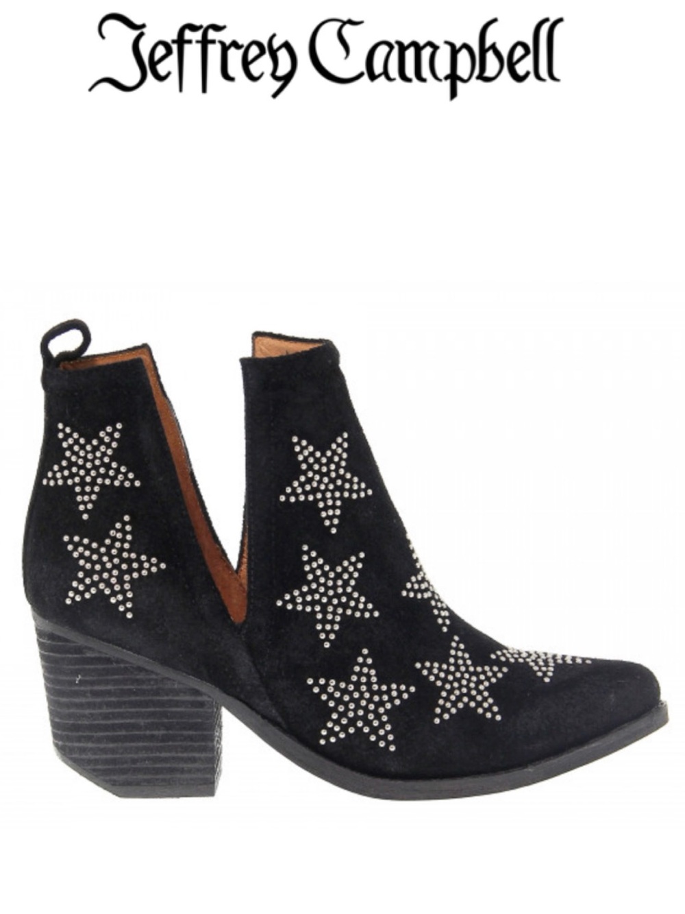 JEFFREY CAMPBELL ASTERIAL BLACK SUEDE STUDDED STAR WESTERN ANKLE BOOTS SIZE 10